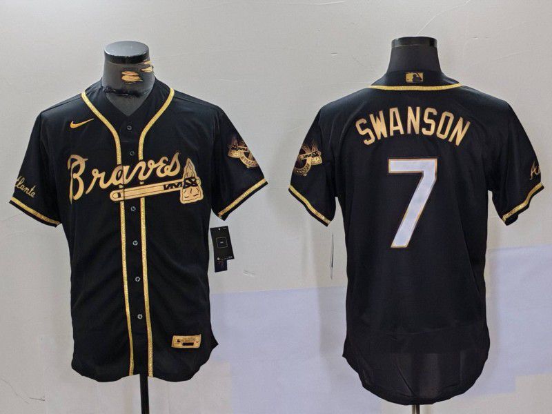 Men Atlanta Braves #7 Swanson Black Elite 2024 Nike MLB Jersey style 902->atlanta braves->MLB Jersey